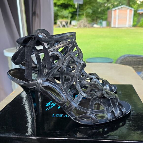 Guess Open Toe Heels Pumps Bootie Strappy Lace Tie Sandals NEW 9.5M Black - Picture 3 of 6